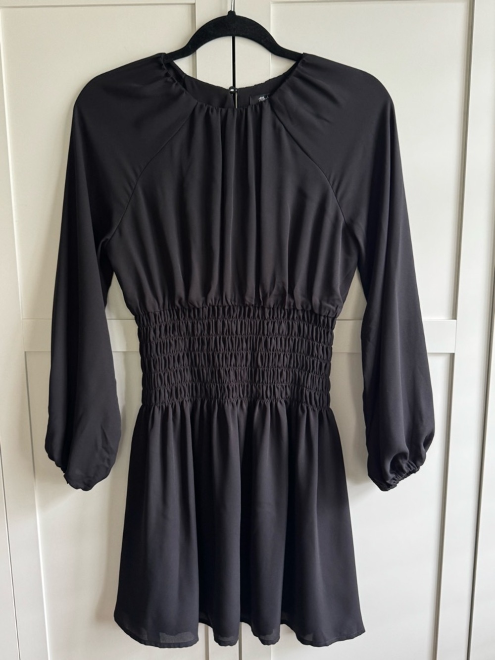 Madewell Bubble-Sleeve Smocked Mini Dress Size XXS Black - Picture 5 of 7